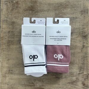 ALO Yoga Unisex Half-Crew Socks - White and Pink